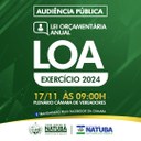 Na próxima sexta (17) de novembro irá acontecer Audiência Pública para apresentação da LOA - Lei Orçamentária Anual 2024.